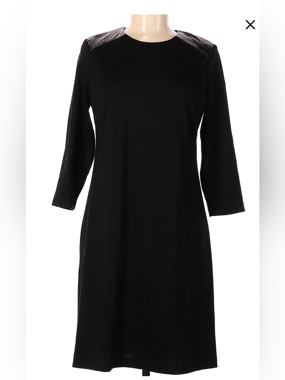 Faux leather accented 3/4 sleeves black dress